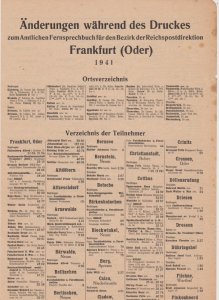 Amtliches Fernsprechbuch fr den Regierungsbezirk Frankfurt (Oder) 1941